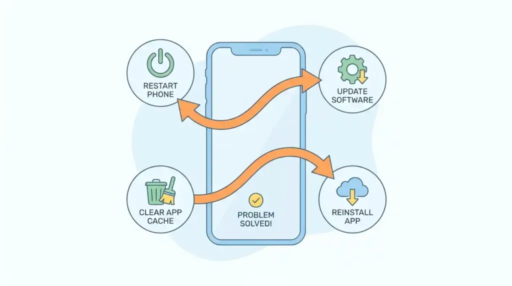 step by step WhatsApp troubleshooting guide including update restart and cache clearing