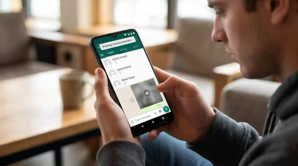 weak internet connection causing WhatsApp features not loading properly on mobile phone